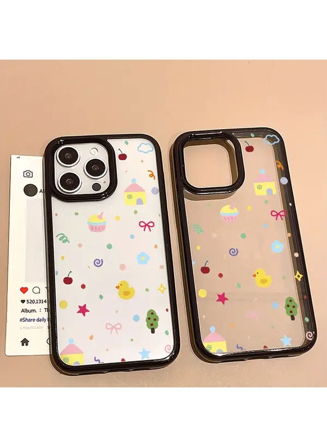 iPhone 15 Plus Case Black Acrylic Transparent Protective Cover With Large Holes Graffiti Style - Image 1